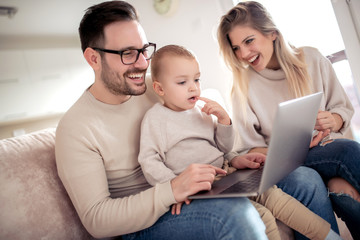 Wall Mural - Happy family in their living room