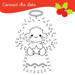 Connect the dots by numbers children educational game. New Year theme, Christmas angel