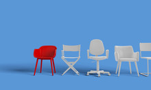 Row Of Chairs With One Odd One Out. Job Opportunity. Business Leadership. Recruitment. 3D Rendering