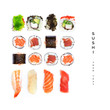 Pattern with sushi. Food abstract background. Sushi on the white background.