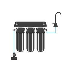 Wall Mural - three-stage water filter icon with a tap to supply water to the filters and a tap for consumption. v