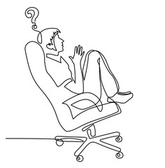 Leinwandbilder - continuous line drawing of young man in an office chair reflects on work, brainstorming an employee, a designer in profile one line vector illustration.