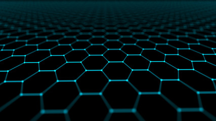 Leinwandbilder - Abstract technology background. Artificial intelligence. Futuristic hexagon perspective background. Big data visualization. 3D rendering.