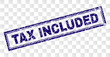 TAX INCLUDED stamp seal watermark with rubber print style and double framed rectangle shape. Stamp is placed on a transparent background.
