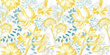 Vector Yellow Flowers Seamless Pattern Background.