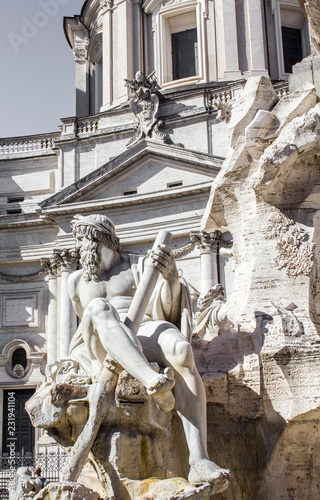 Fotografie, Obraz The fountain of four rivers and the Palace of Pamphili in Rome