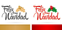 Feliz Navidad, Merry Christmas Spanish Translation, Vector Set Card Template