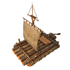 Wooden float raft isolated object 3d illustration