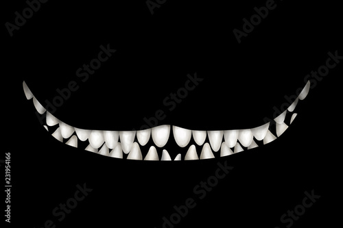 Fotomural Mad wide smile with many teeth on black background