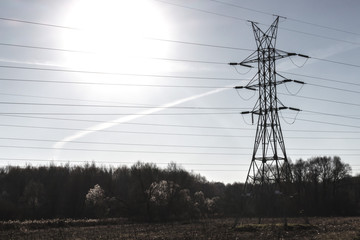 High voltage post.High-voltage tower sky background