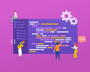 developing programming and coding vector illustration concept, group of programmer working with comp