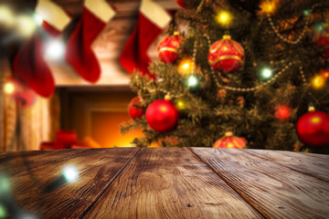 Poster - Christmas table background of free space for your decoration. 