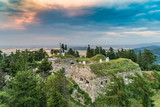 Srebrna Góra fortress with beautiful panorama of Sudety mountains aerial view