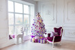 © sergiophoto - Christmas background. Interior room decorated in xmas style. No people. New year tree and gifts
