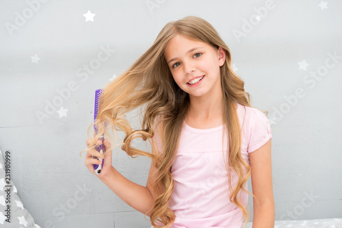 Child Curly Hairstyle Hold Hairbrush Or Comb Comb Hair Before Go