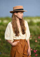 portrait of a fashion model girl in nature