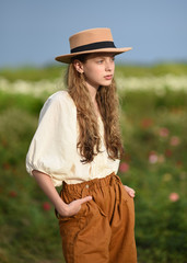 portrait of a fashion model girl in nature