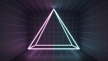 Poster - 3d rendering. Futuristic tunnel with bright neon light. Artificial intelligence and virtual reality. Abstract digital background with blur and reflection. Programs, web, innovation concept