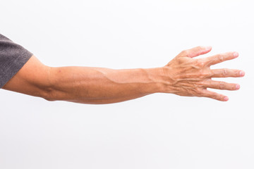 Wall Mural - Man hand on white background