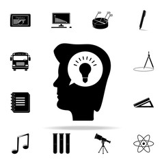 Poster - human head and light bulb icon. Education icons universal set for web and mobile