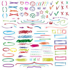 Highlighter markers vector highlighting with hand drawing elements or numbers to select and highlight text illustration set of marked lines and arrows isolated on white background