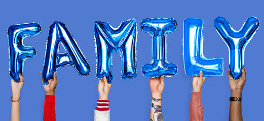 Canvas Print - Hands showing family balloons word