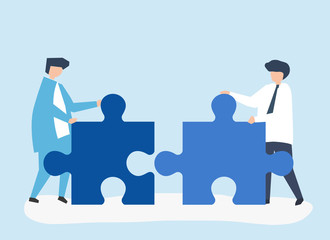 Poster - Colleagues connecting jigsaw pieces together