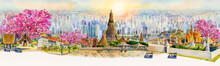 Panorama View Famous Landmarks In Thailand.