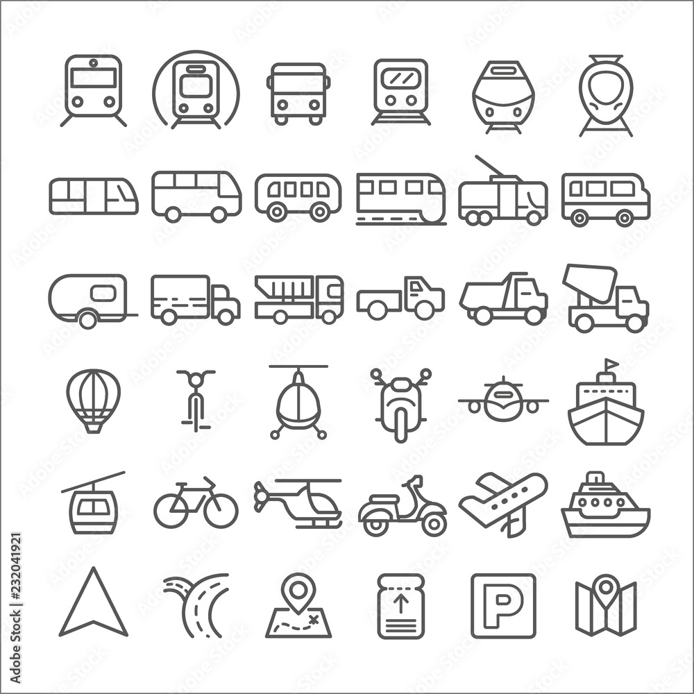 Transport icons simple and thin line design.Contains such Icons as Bus ...