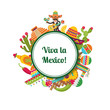 © ONYXprj - Vector flat Mexico attributes under circle with place for text illustration