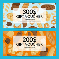 Poster - Vector cartoon bakery elements discount or gift voucher templates illustration