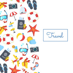 Sticker - Vector colored travel elements icons set background with place for text illustration