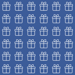 Wall Mural - seamless blue pattern with line gift boxes. vector background, cover template