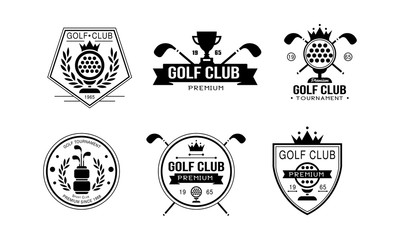 Poster - Golf club premium logo, golfing sport club retro badges, sport tournament or competition labels vector Illustration on a white background