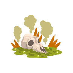 Sticker - Skull bone in a swamp of toxic waste, ecological disaster, environmental pollution concept, vector Illustration on a white background