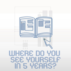 Poster - Handwriting text writing Where Do You See Yourself In 5 Years question. Concept meaning Career goal Setting the target.