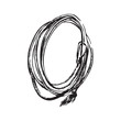 Hand drawn lasso rope. Rodeo cowboy props vector illustration. Black isolated on white background