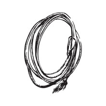 Hand Drawn Lasso Rope. Rodeo Cowboy Props Vector Illustration. Black Isolated On White Background