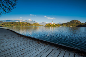 Sticker - Romantic views over famous Bled lake in Slovenia