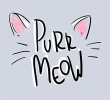 Hand Drawn Words Purr Meow Print Illustration Vector