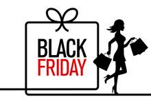 Black Friday. Woman Silhouette Shopping With Black Friday Poster