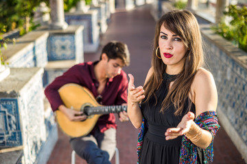 Wall Mural - Band performing traditional music fado under pergola with azulejos in Lisbon, Portugal