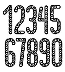 Poster - Set of vector numerals from 0 to 9. Elegant numbers for use as poster design elements. Made with iron chain, linked connection.
