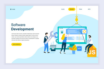 Modern flat design concept of Software Development for website and mobile website development. Landing page template. Developing programming and coding technologies. Vector illustration.