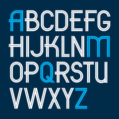 Poster - Set of vector upper case English alphabet letters created with white stripes, for use in logo design for news and broadcasting company