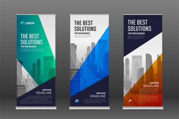 Wall Mural - Construction roll up banner design templates set