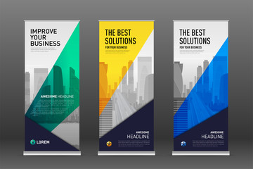 Wall Mural - Construction roll up banner design templates set