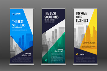 Wall Mural - Construction roll up banner design templates set