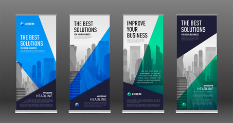 Wall Mural - Construction roll up banner design templates set