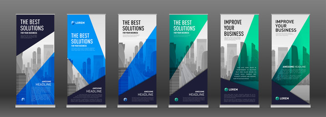 Wall Mural - Construction roll up banner design templates set